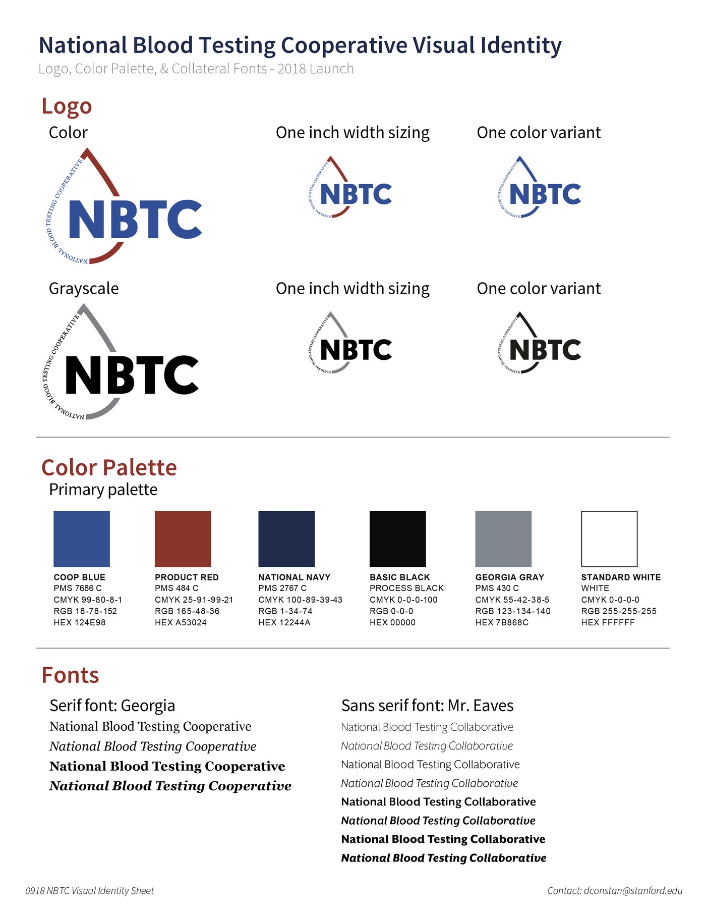 NBTC visual identity sheet, logo and color palette