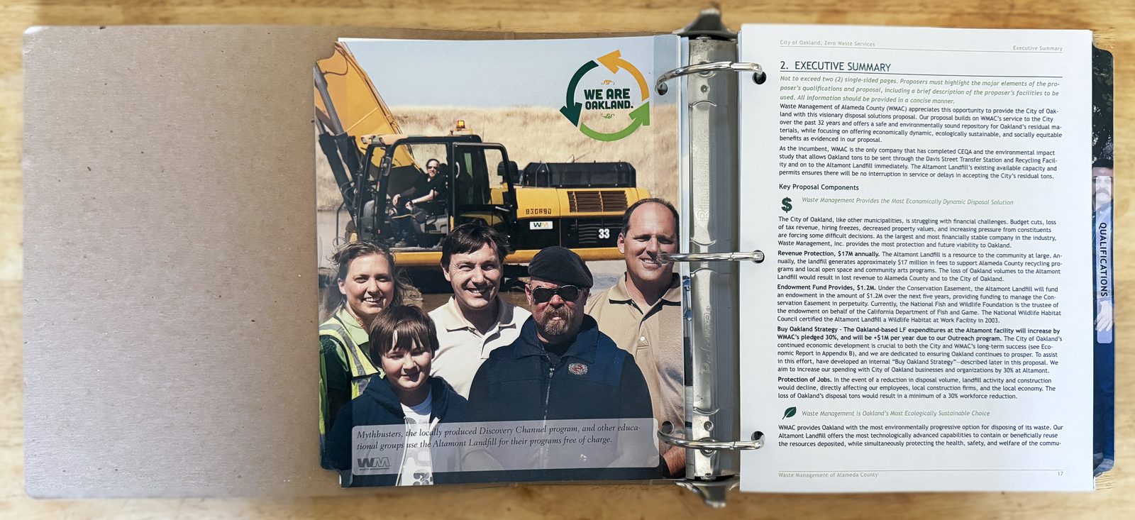 City of Oakland Zero Waste Services proposal binder, open spread